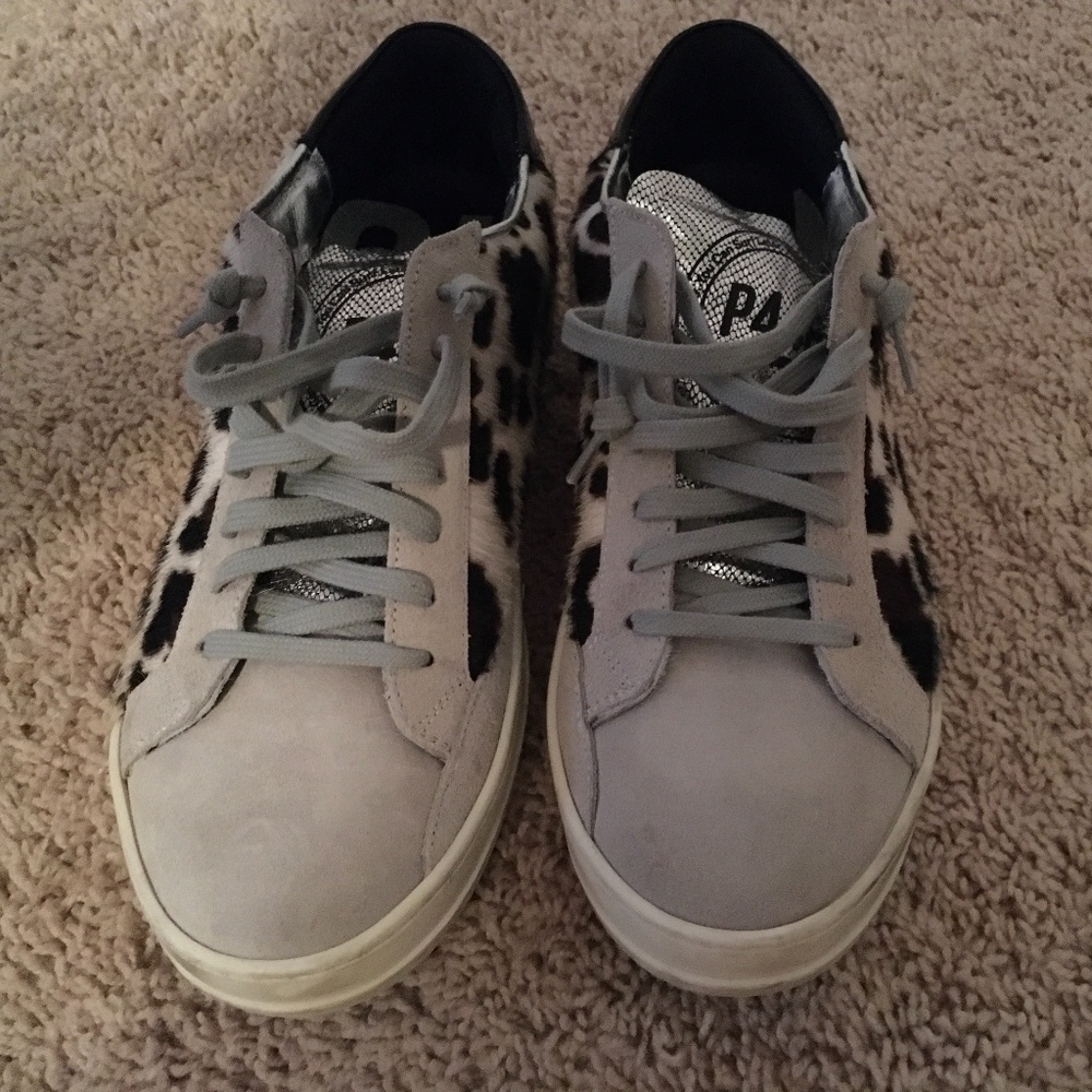 P448 Gray and Black Leopard Print Sneakers